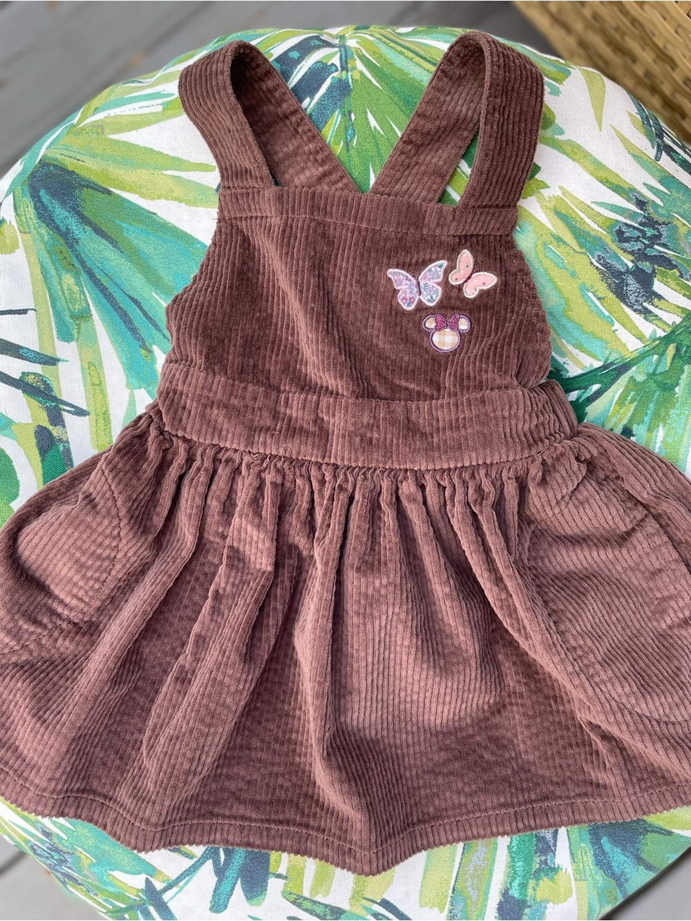 Disney Brown Corduroy Pinafore Dress with Butterfly Patches